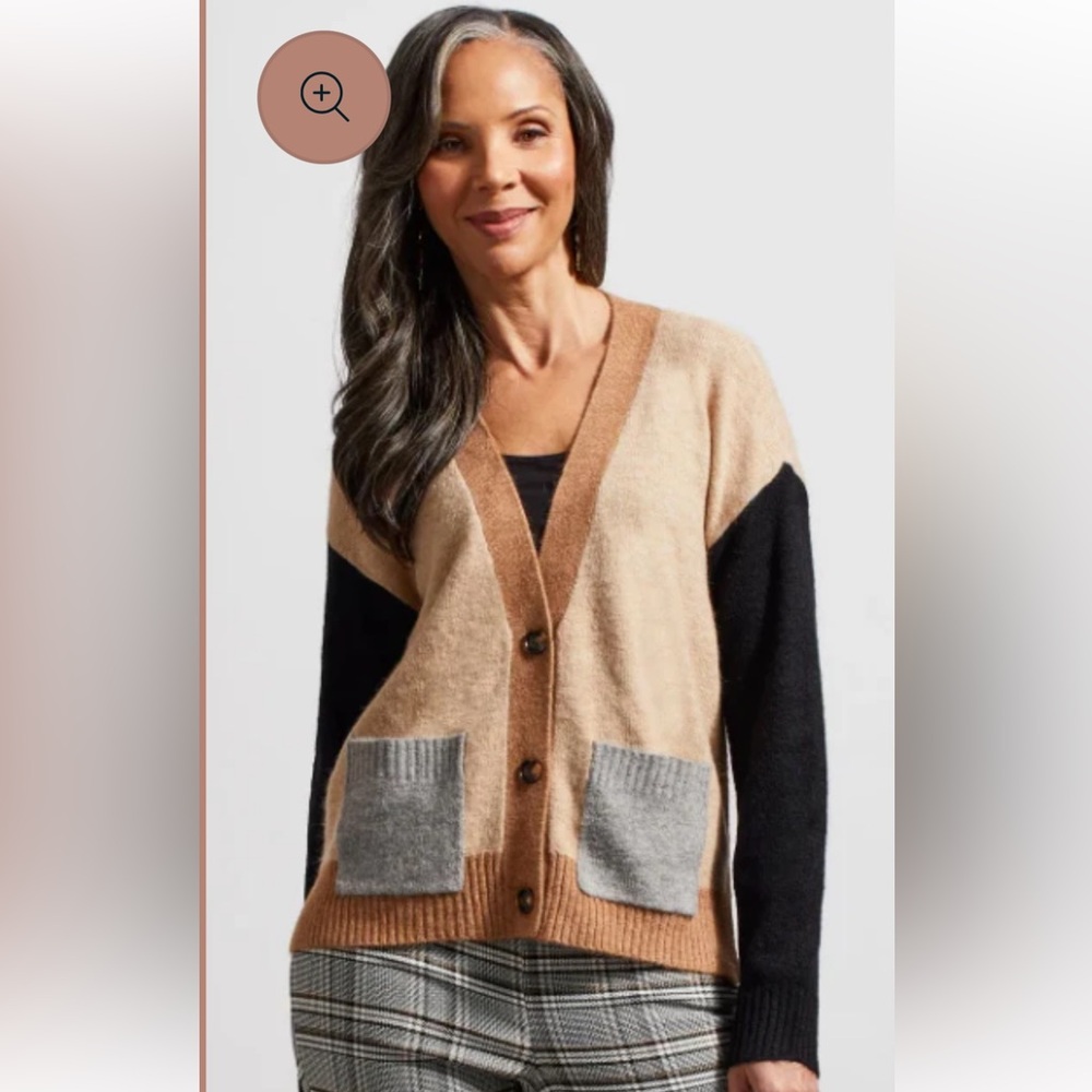 NWT TRIBAL COLORBLOCK SWEATER CARDIGAN BEIGE TAN GRAY BLACK COLOR: NOMAD SIZE LG